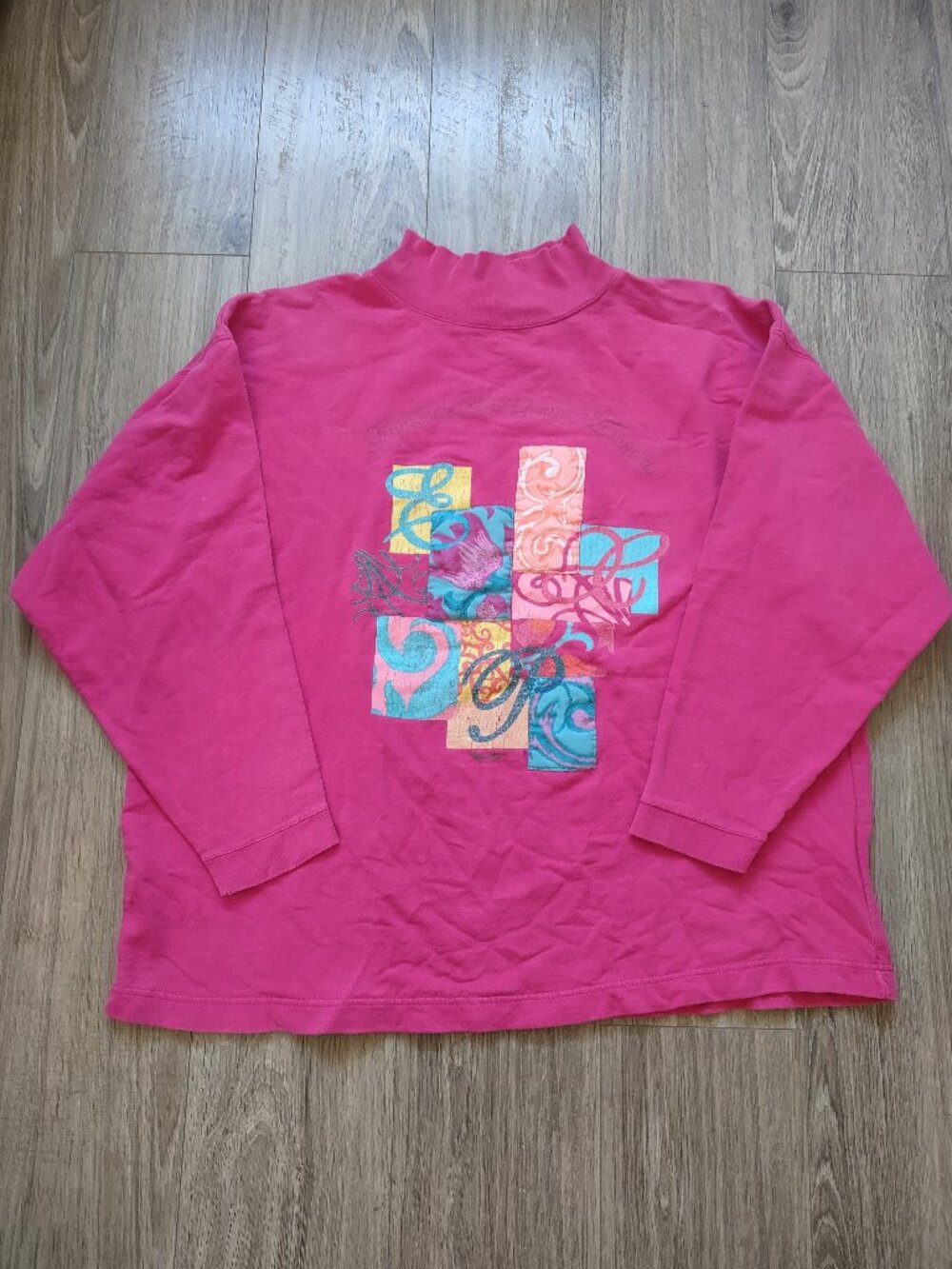 vintage express pink floral 100% cotton mock-neck t-shirt